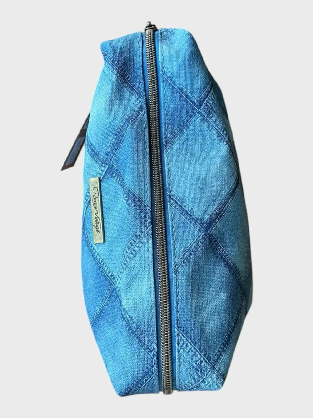 Revive Vintage Faux Denim Patchwork Cosmetic Bag Y2K Travel NWT